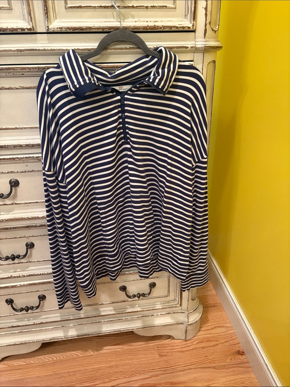 Vineyard Vines Navy and White Striped Zip-Up Top